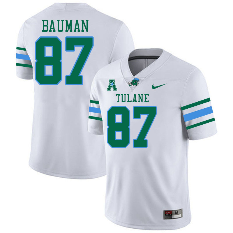 #87 Alex Bauman Tulane Green Wave Jersey College Football Uniforms,Apparels Stitched-White